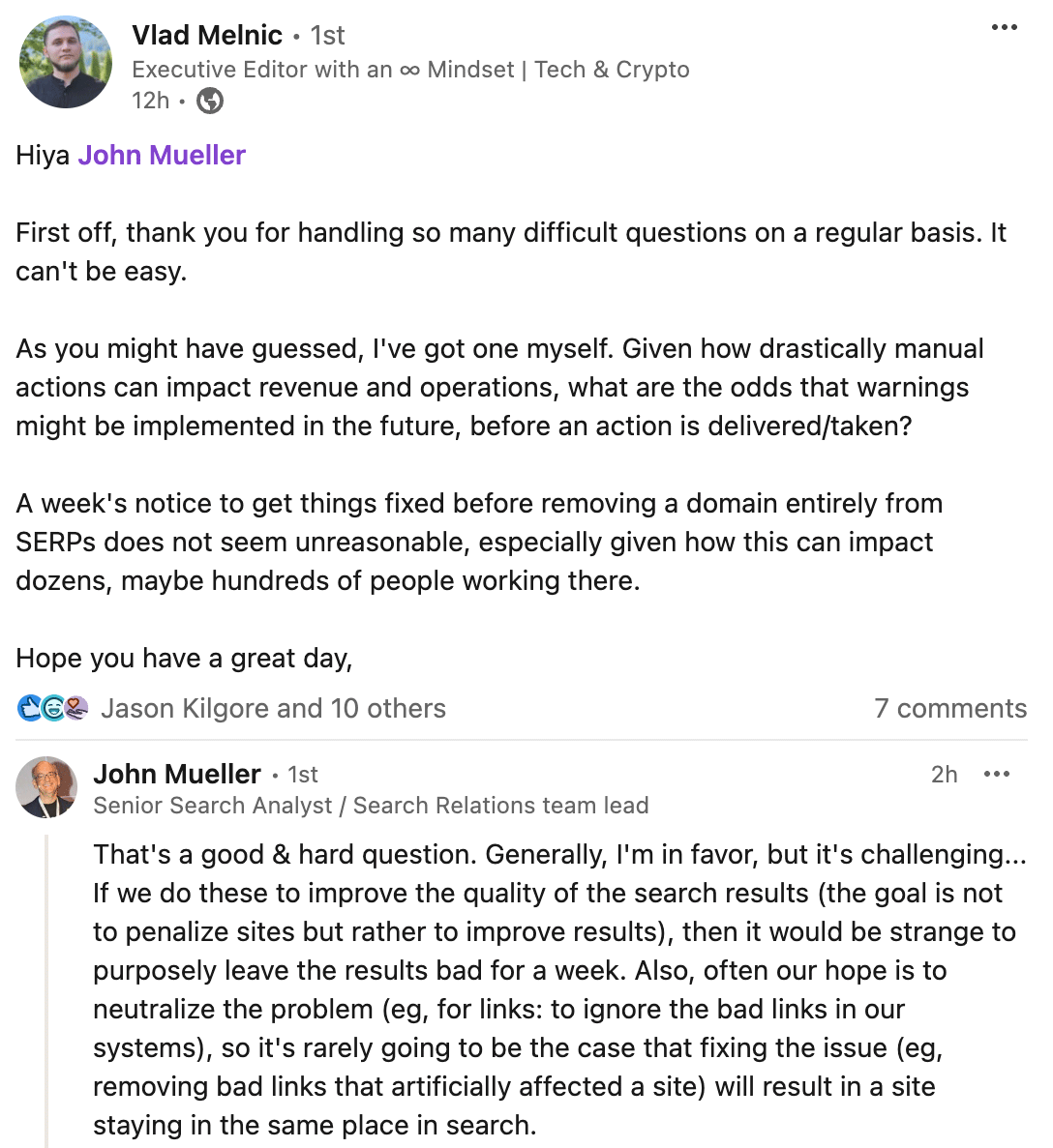 Linkedin Джон Відповідь