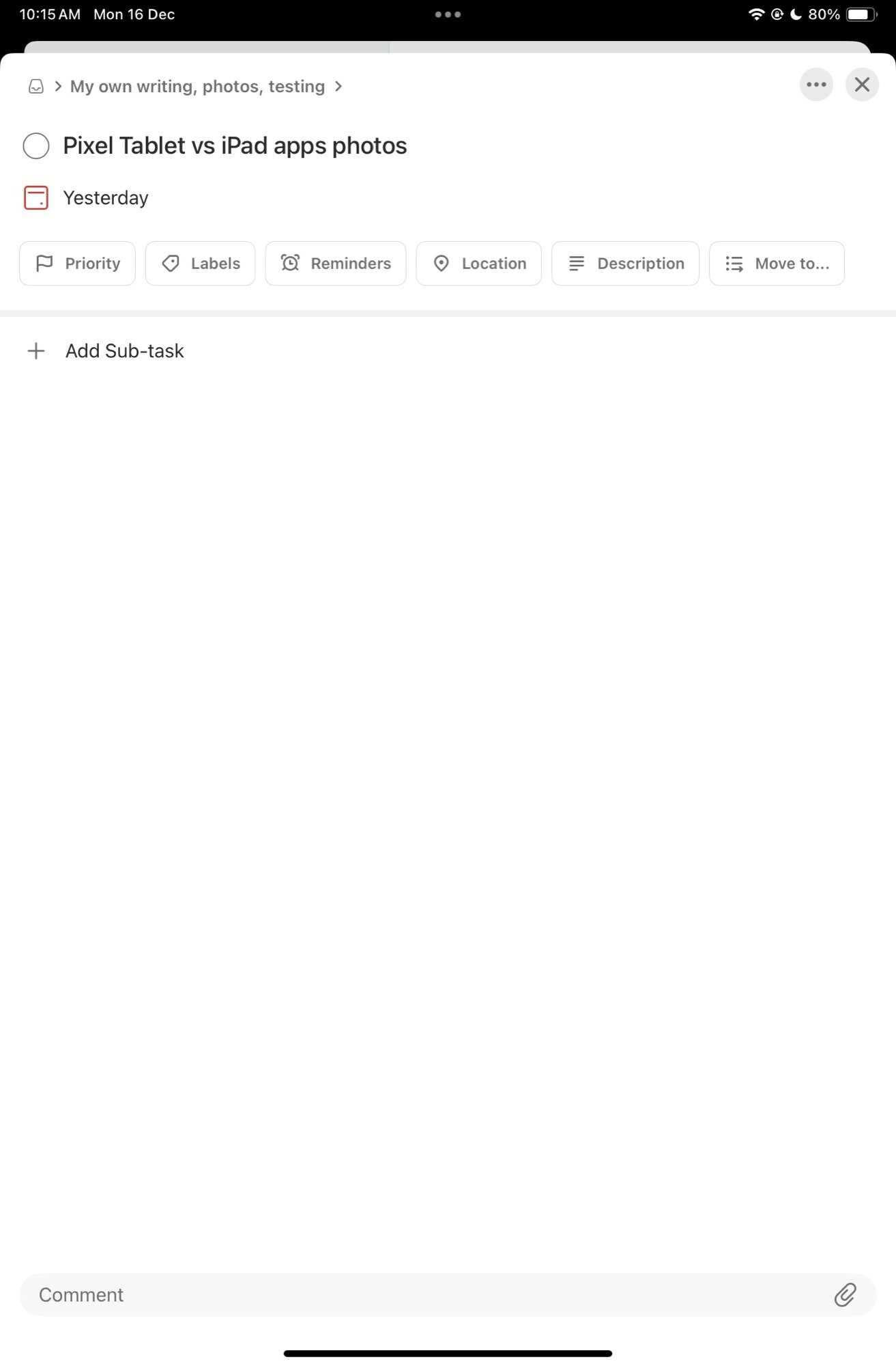 Кнопка закриття програми iPad Mini Todoist вгорі праворуч