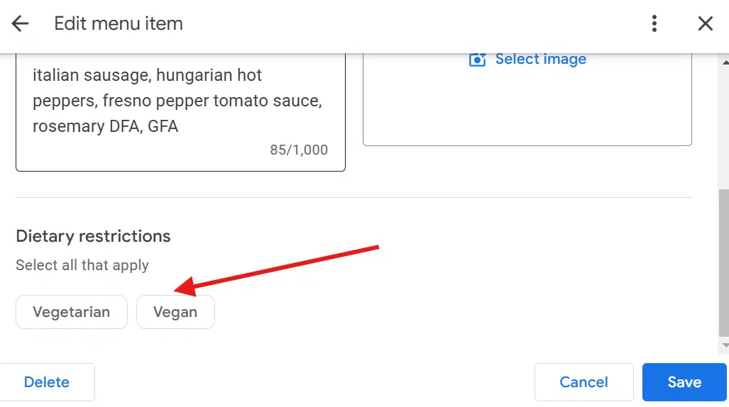 Пункт меню - Обмеження дієти