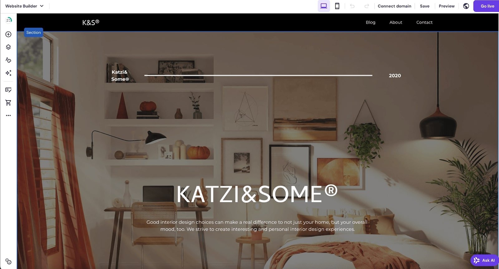 Редактор конструктора веб-сайтів Hostinger