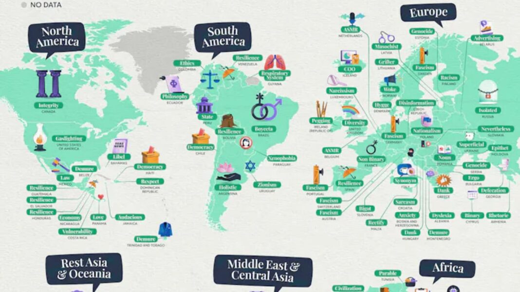 Слово визначається, що кожна країна шукає найбільше, відображається
