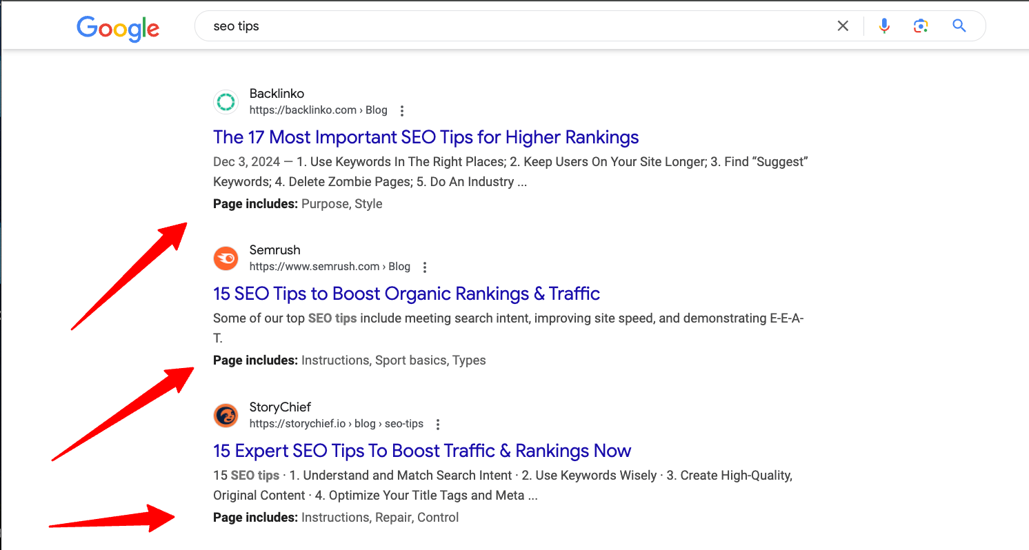 Сторінка Google включає фрагмент
