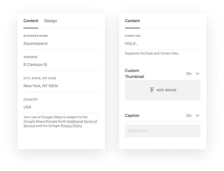 Редактори блоків Squarespace.
