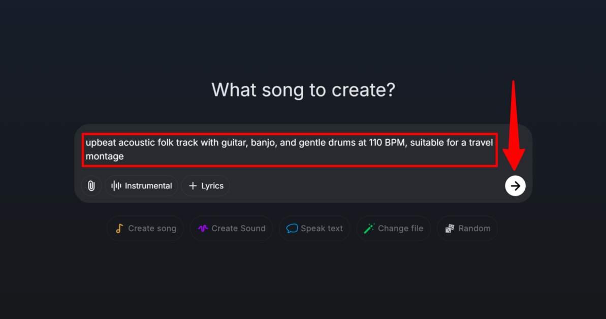 Додавання підказки до оперативного поля для MusicGPT та генерування пісні.