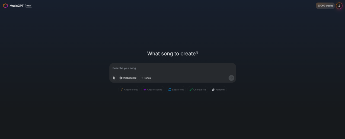 Домашня сторінка MusicGPT.