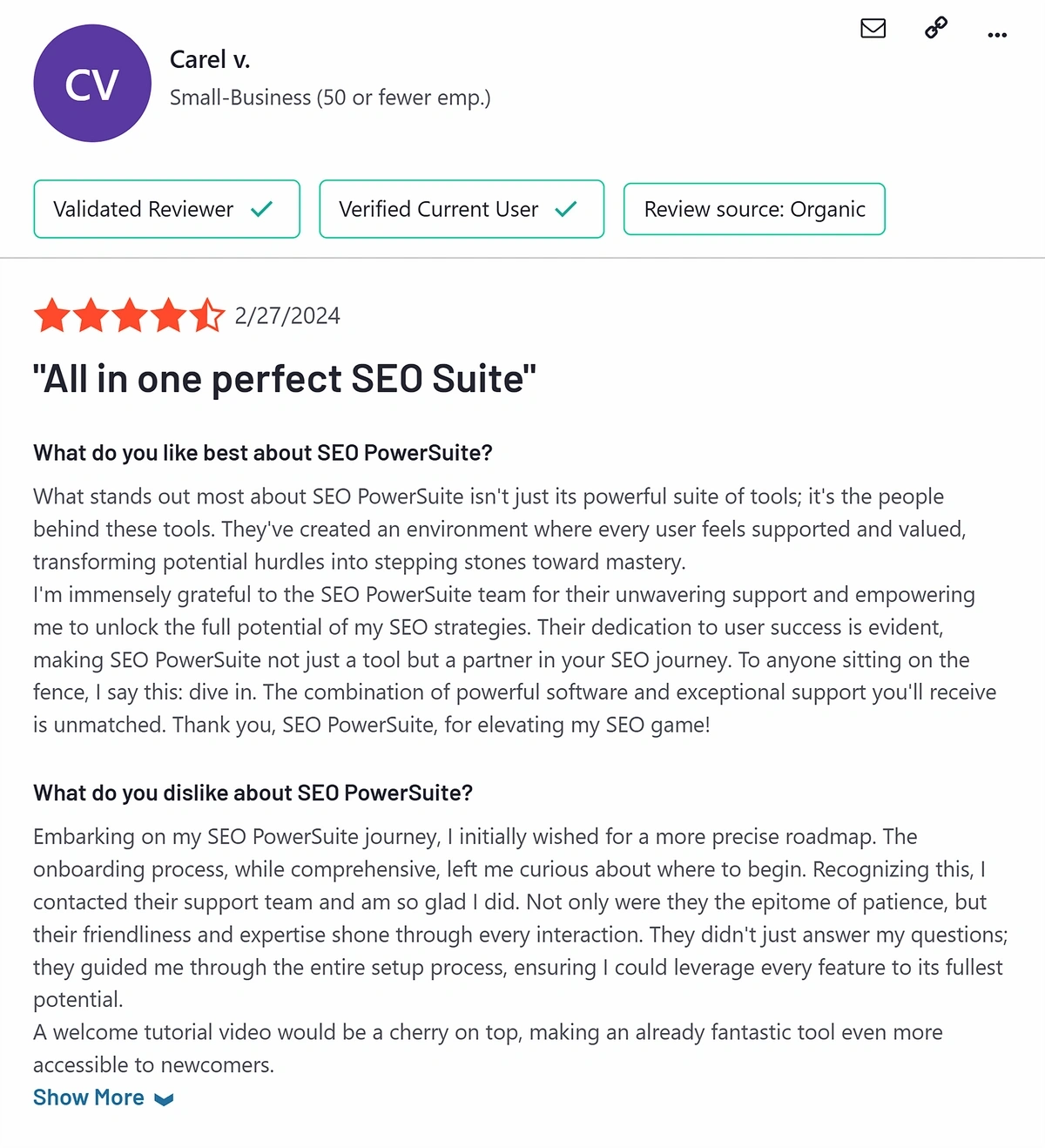 П'ятизірковий огляд для SEO Powersuite від G2