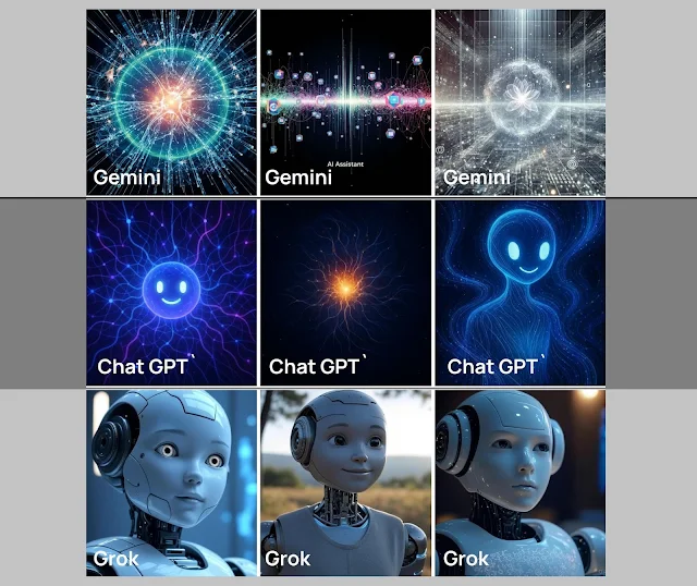 Автопортретки AI показали Chatgpt та Gemini віддали перевагу абстрактним формам; Грок схилявся до емоційних уявлень про гуманоїдів.