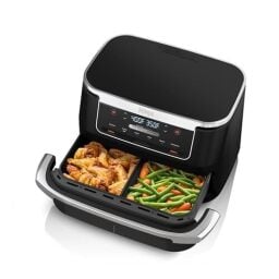 Ninja DZ071 Foodi 6-in-1 Flexbasket Air Fryer з 7-Qt Megazone & Basker Divider для великих білків та повних прийомів їжі, розумна обробка кухаря 2 продукти 2 способи, ємність сімейного розміру, смаження повітря, смаження та багато іншого, чорний колір