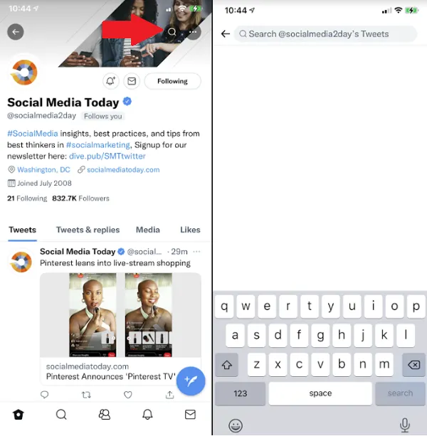 Пошук профілю Twitter