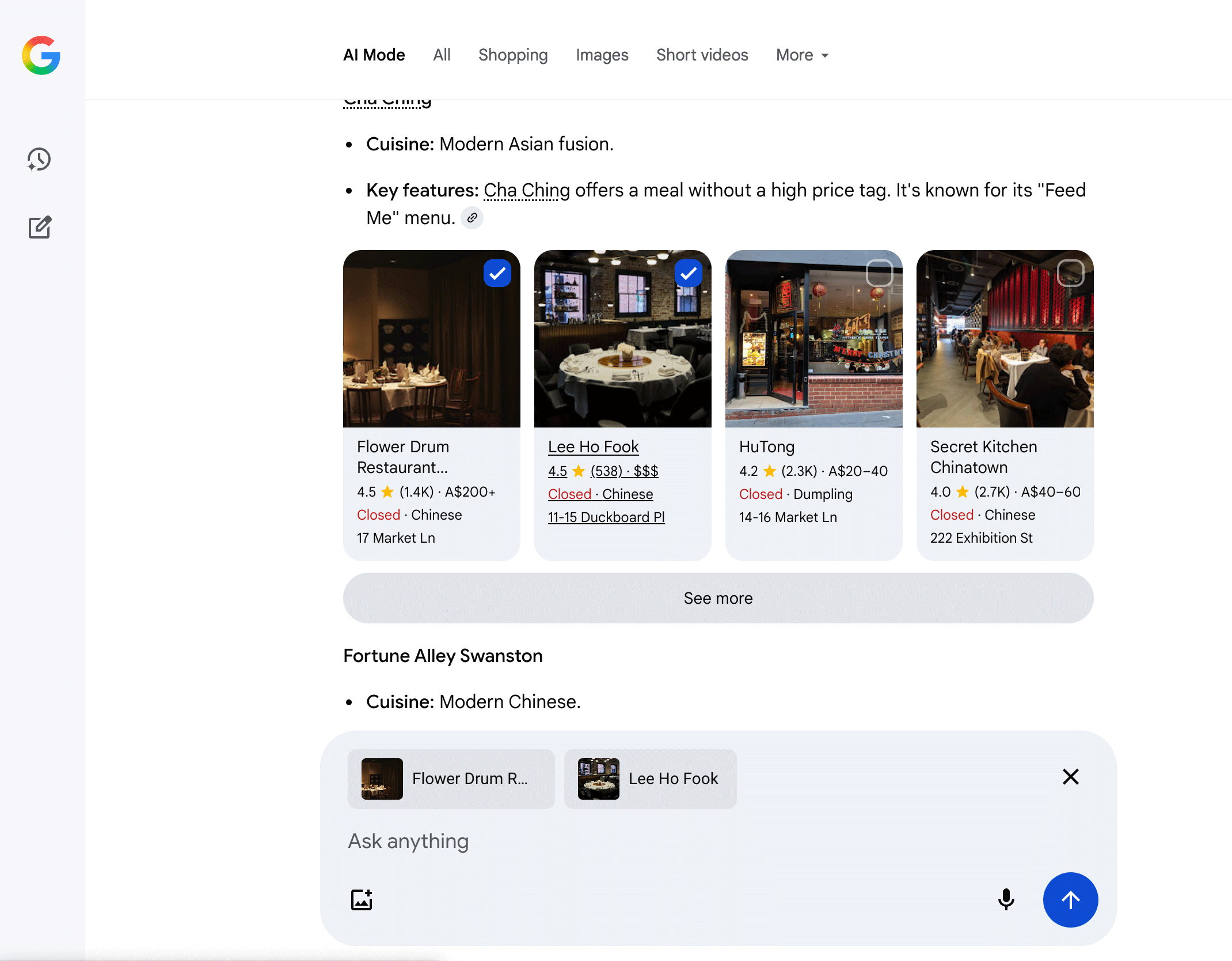 Локальний режим порівняння в режимі прапорець AI режим Google Text Text