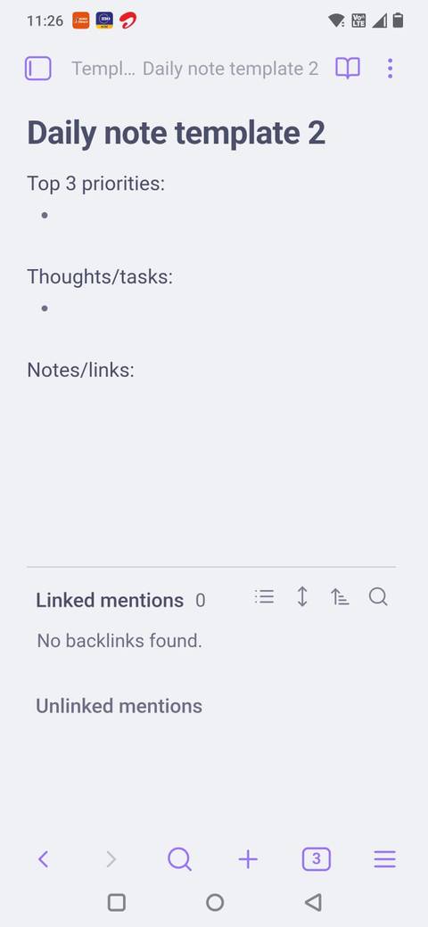Знімок екрана шаблону Daily Notes в Obsidian