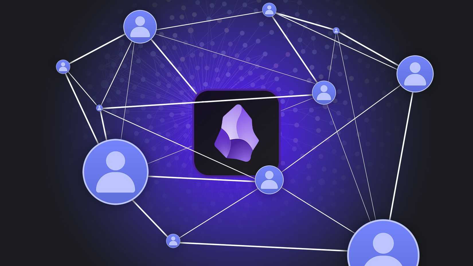 Логотип Obsidian в оточенні піктограм підключених користувачів на темному тлі