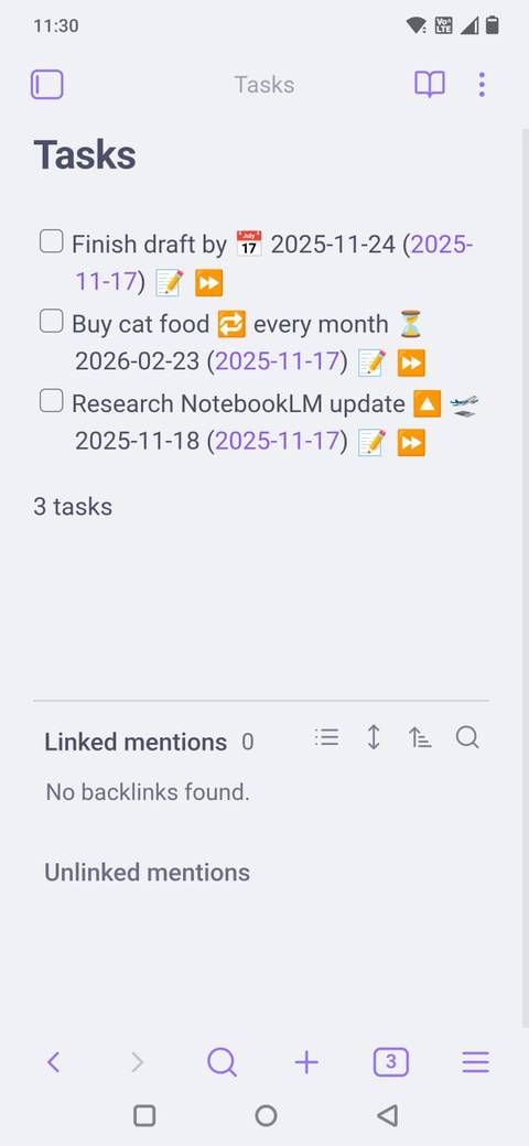 Скріншот, на якому показано всі завдання в Obsidian